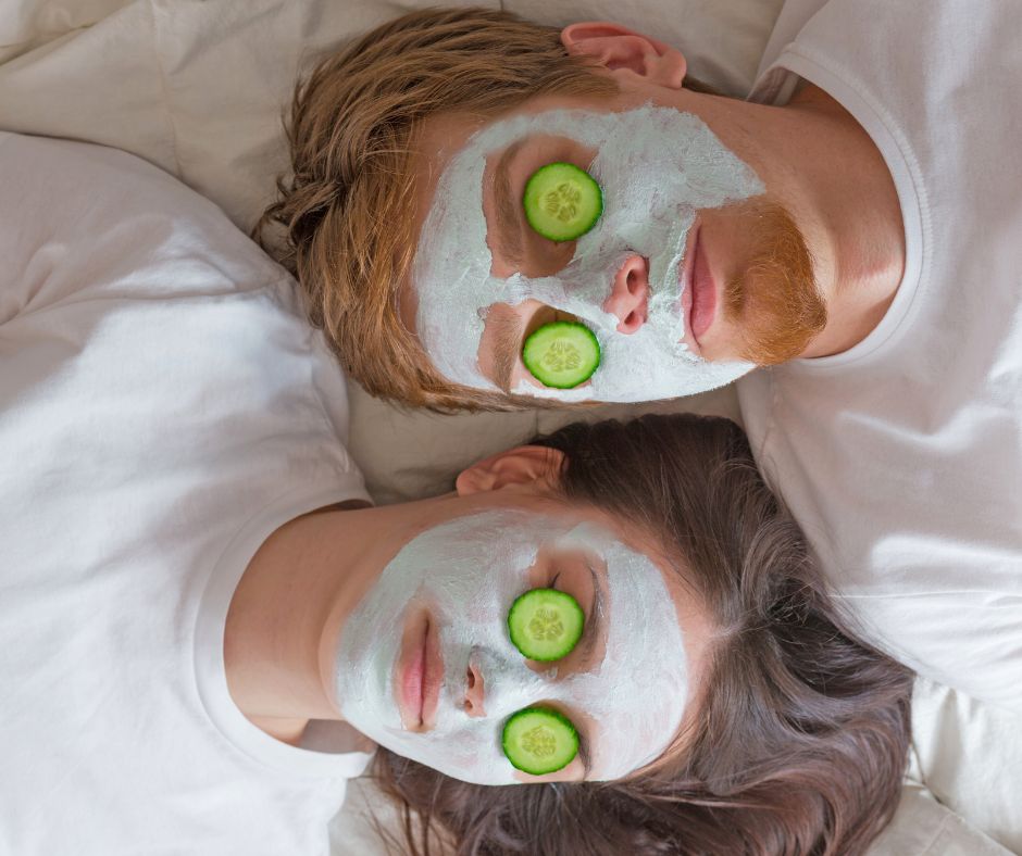 man and woman getting skincare together